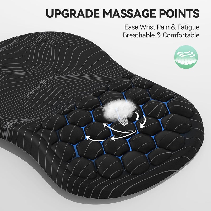 TECKNET Ergonomic Mouse Pad with Wrist Rest, Soft Mousepad with Massage Design, Memory Foam and Non-Slip PU Base for Pain Relief, Gaming Mouse Pad for Desk, Home, Office, 12x8 Inches, Black White - Image 2